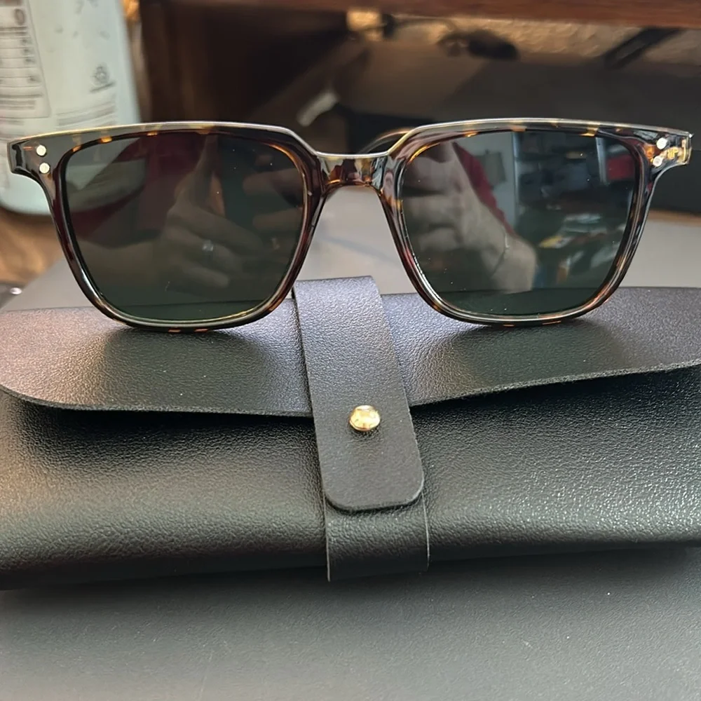 NWT Shein Men’s Vintage Square Tortoiseshell Sunglasses Green Lenses Retro